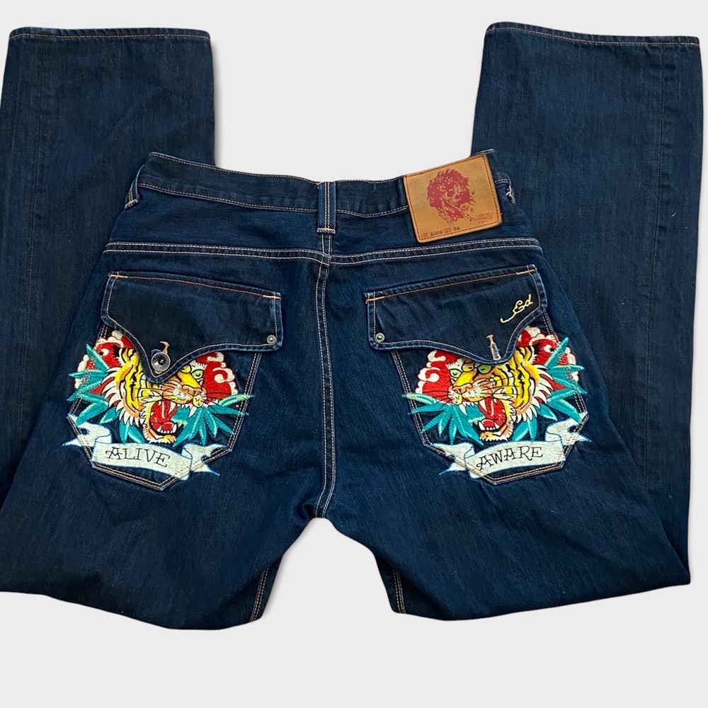Ed Hardy x Christian Audigier  vintage embroidered patch tiger 90's denim